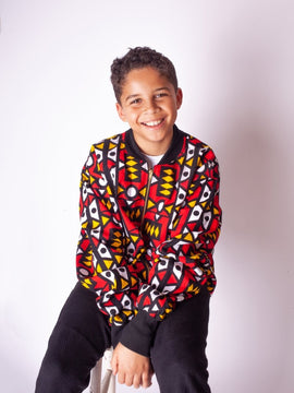 Kids African Bomber Jacket In Electric Red