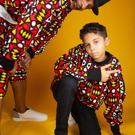 Giacca da bombardiere africana in bella stampa Brown Kente