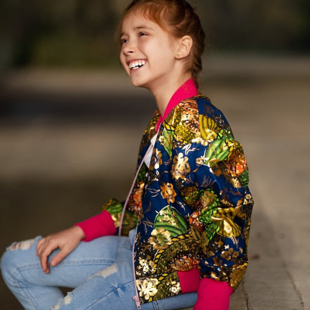 Giacca da bombardiere africana in bella stampa Brown Kente