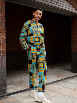 Suit Africano A Juego En Ankara Azul