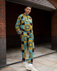 Matching African Suit In Blue Ankara - Continent Clothing 