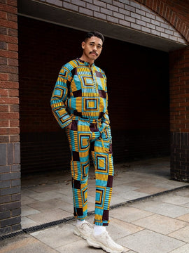 Suit Africano A Juego En Ankara Azul