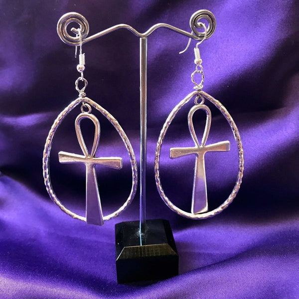 Silver deals ankh earrings