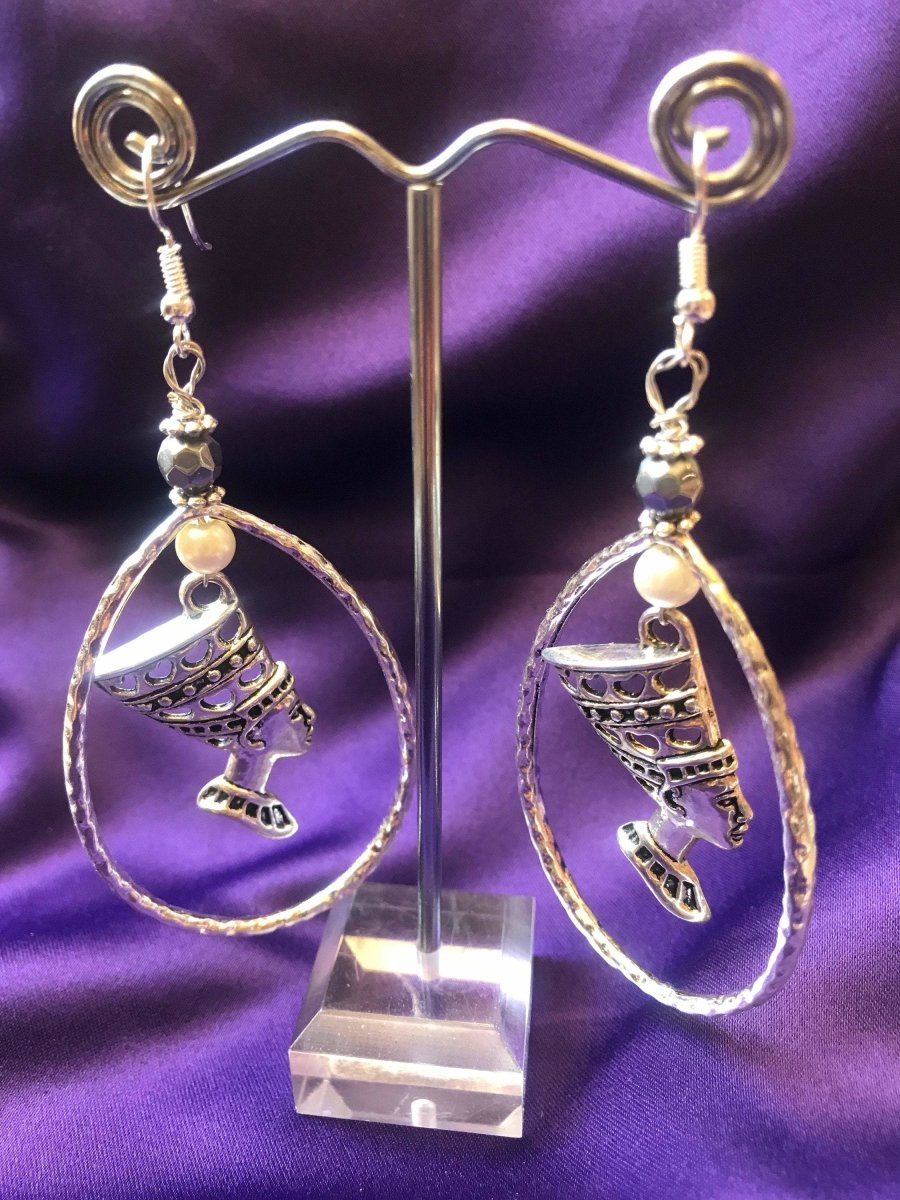 Nefertiti Earrings With Large Silver Hoops - Continent Clothing 