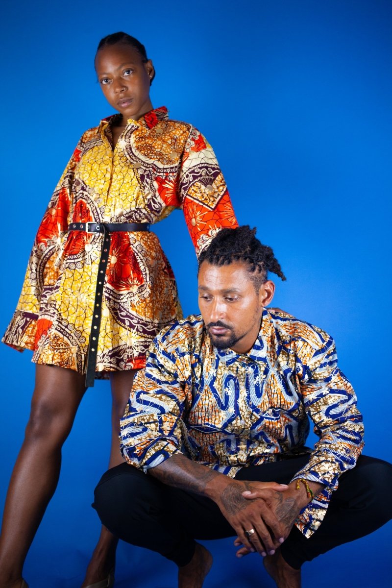 Oversized African Shirt in Gold Orange - Continent Clothing 