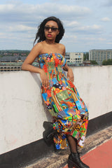 Patchwork Dress in Ankara Print - Festival Dress - Continent Clothing 