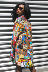 Patchwork Oversized Shirt Dress - Festival Dress - Continent Clothing 