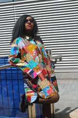 Patchwork Oversized Shirt Dress - Festival Dress - Continent Clothing 