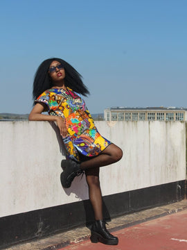 Vestido recto de patchwork en Ankara - Vestido de fiesta tribal