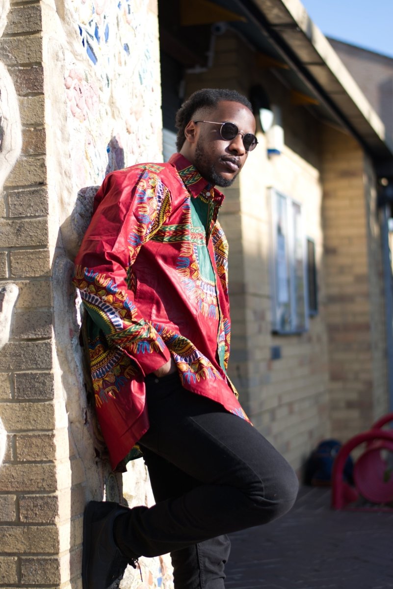 Red Dashiki Shirt Oversized - Continent Clothing 