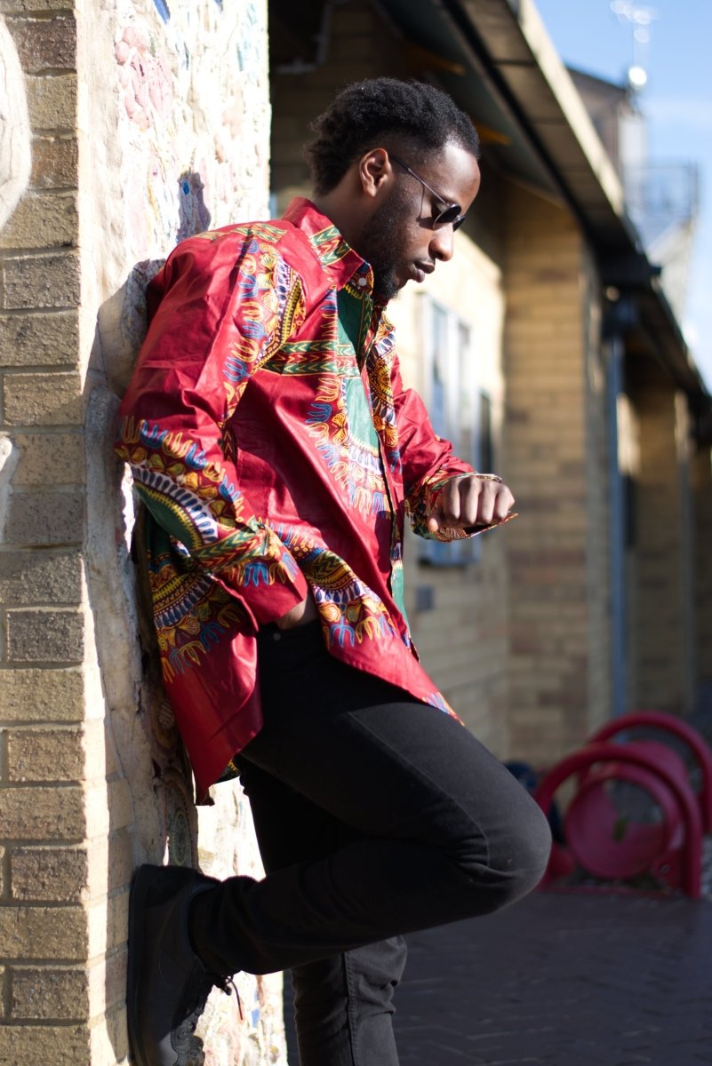 Red Dashiki Shirt Oversized - Continent Clothing 
