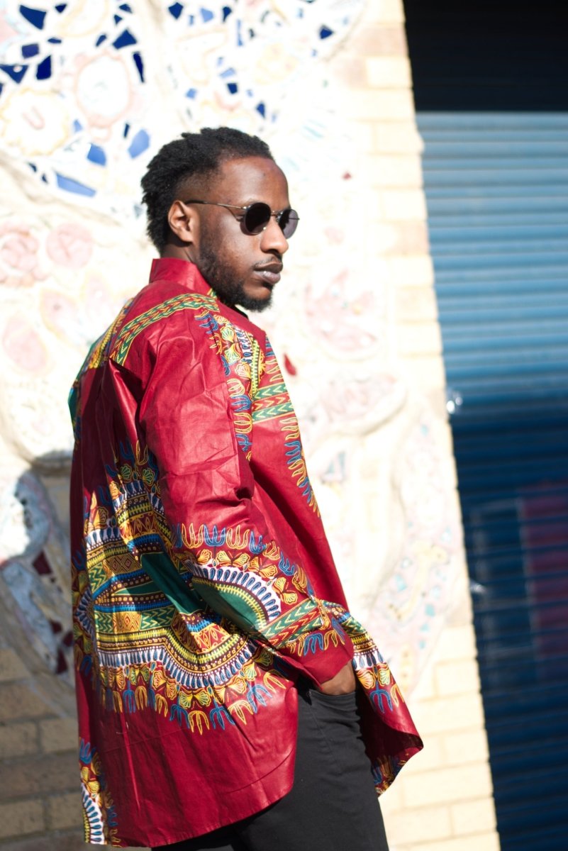 Red Dashiki Shirt Oversized - Continent Clothing 