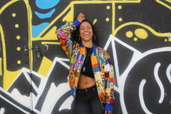 Retro Bomber Jacket in Patchwork - Continent Clothing 
