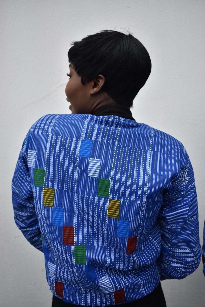 Retro Bomber Jacket in Purple African Print- Festival Clothing - Continent Clothing 