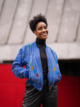 Retro Bomber Jacket in Purple African Print- Festival Clothing