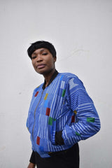 Retro Bomber Jacket in Purple African Print- Festival Clothing - Continent Clothing 