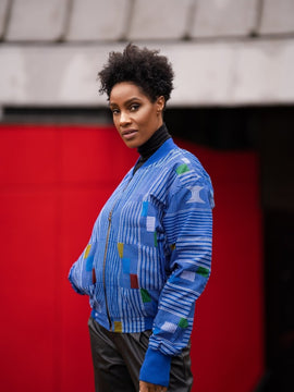 Retro Bomber Jacket in Purple African Print- Festival Clothing