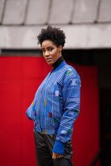 Retro Bomber Jacket in Purple African Print- Festival Clothing - Continent Clothing 