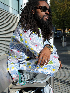 Gabardina Estampada Africana en Estampado Ankara Azul