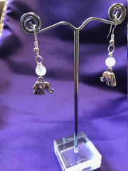 Silver Elephant Earrings with Clear Quartz Bead - Continent Clothing 