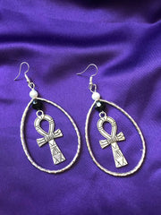 Statement Silver Earrings with Ankh Charm - Continent Clothing 