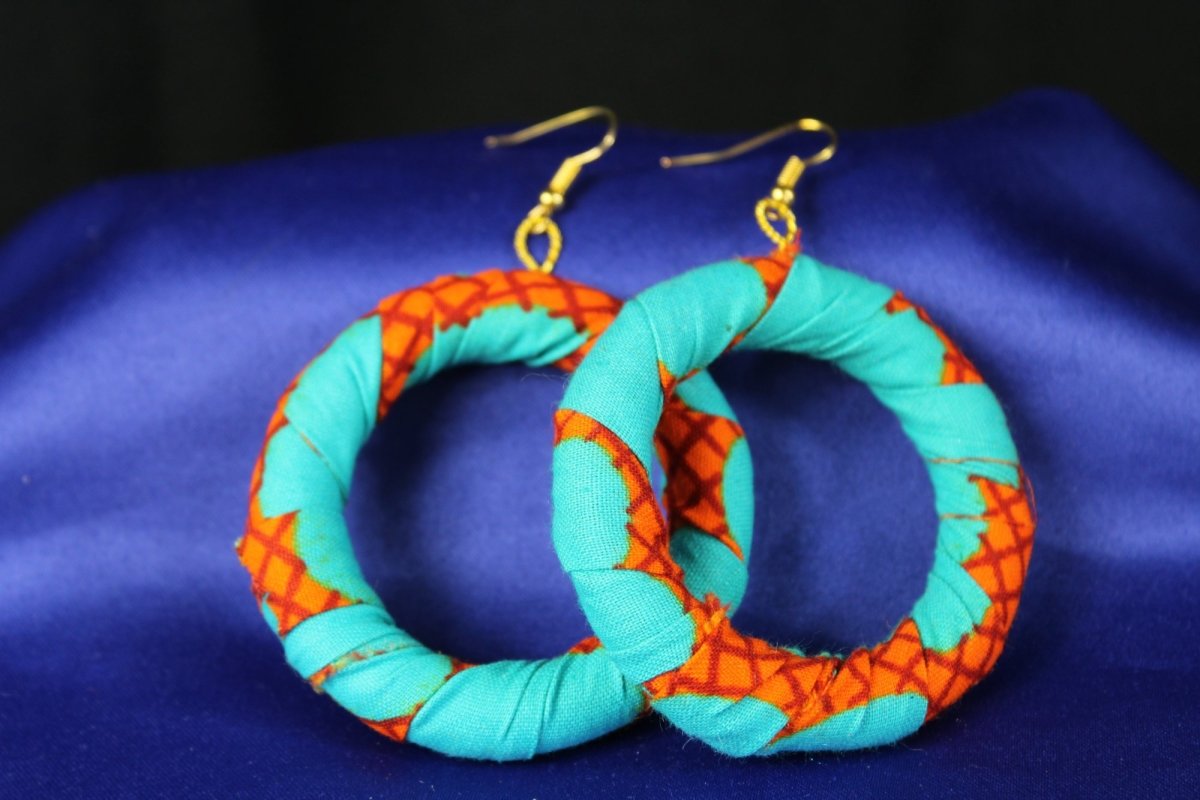 Vivid Blue African Fabric Earrings - Continent Clothing 