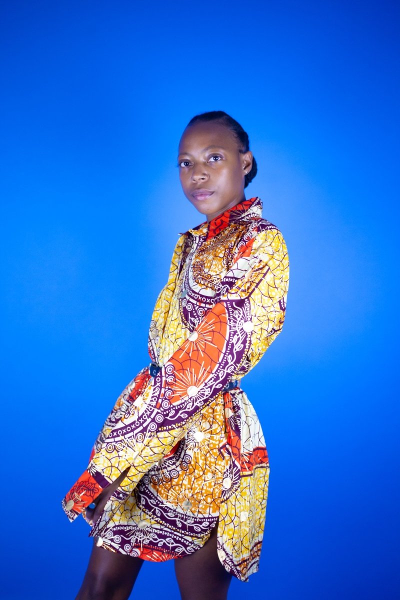 Women's African Print Shirt Oversized in Gold - Continent Clothing 