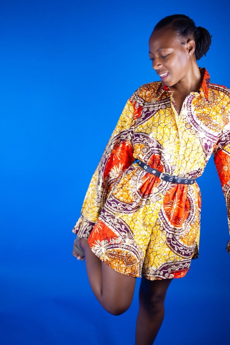 Women's African Print Shirt Oversized in Gold - Continent Clothing 