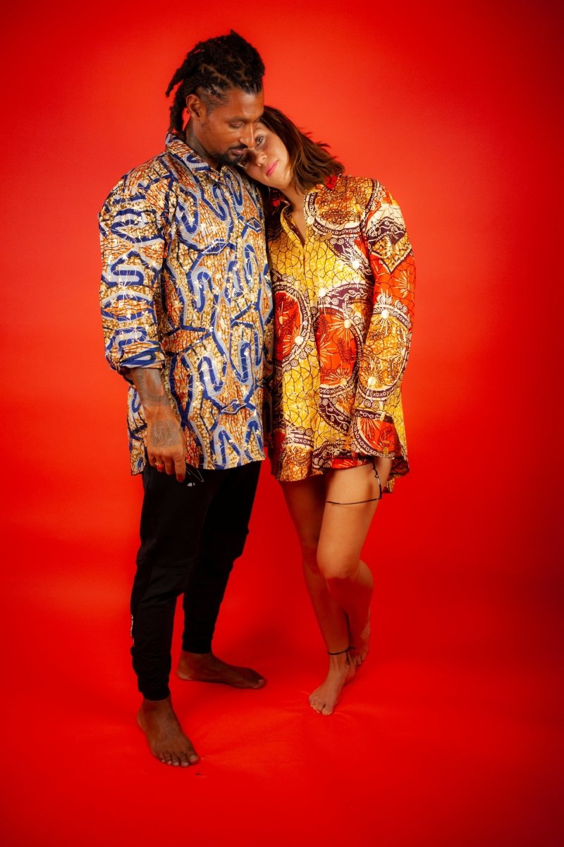 Women's African Print Shirt Oversized in Gold - Continent Clothing 
