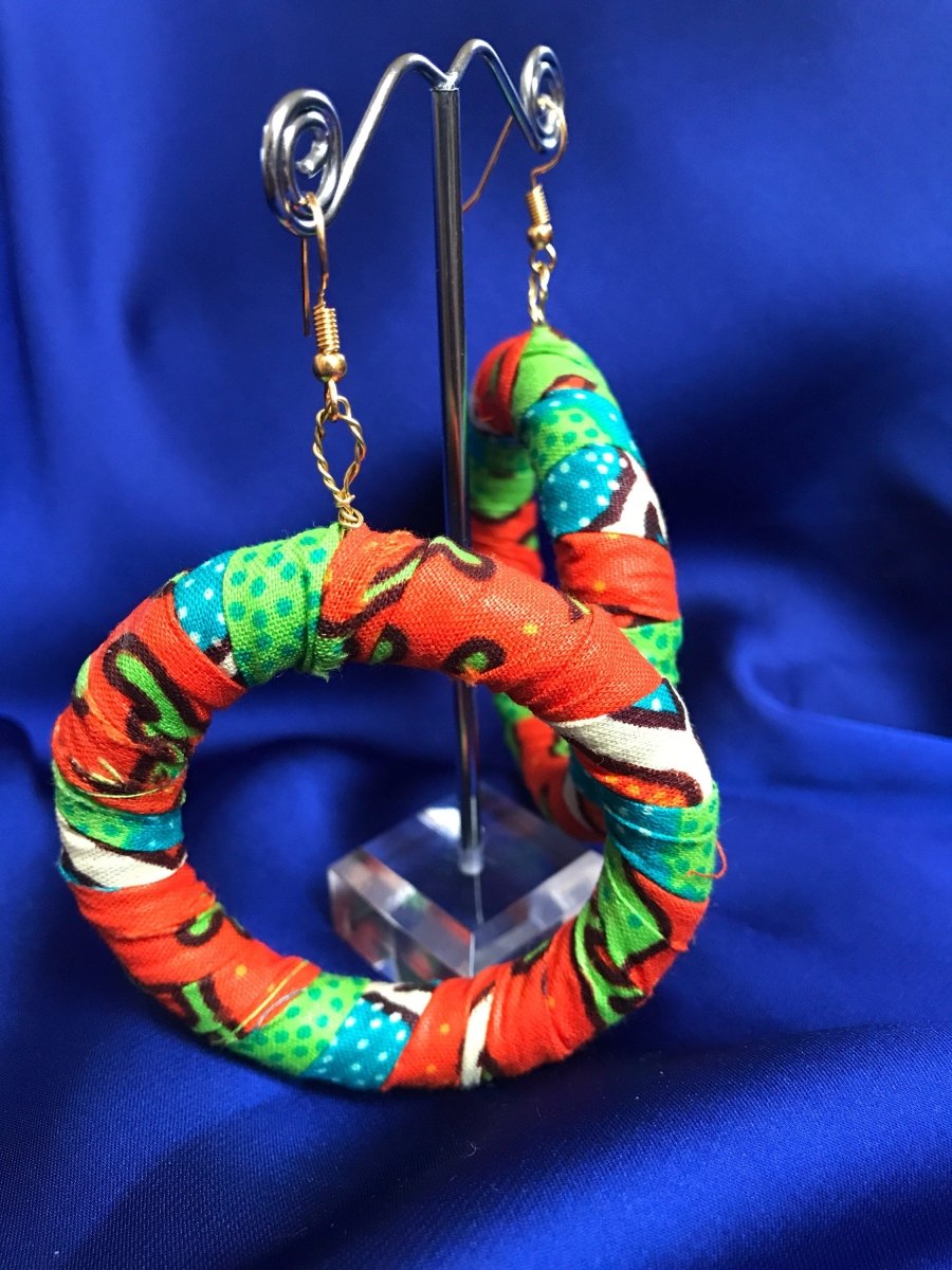 Zero Waste Up Cycled Hooped Earrings in Orange African Print - Continent Clothing 